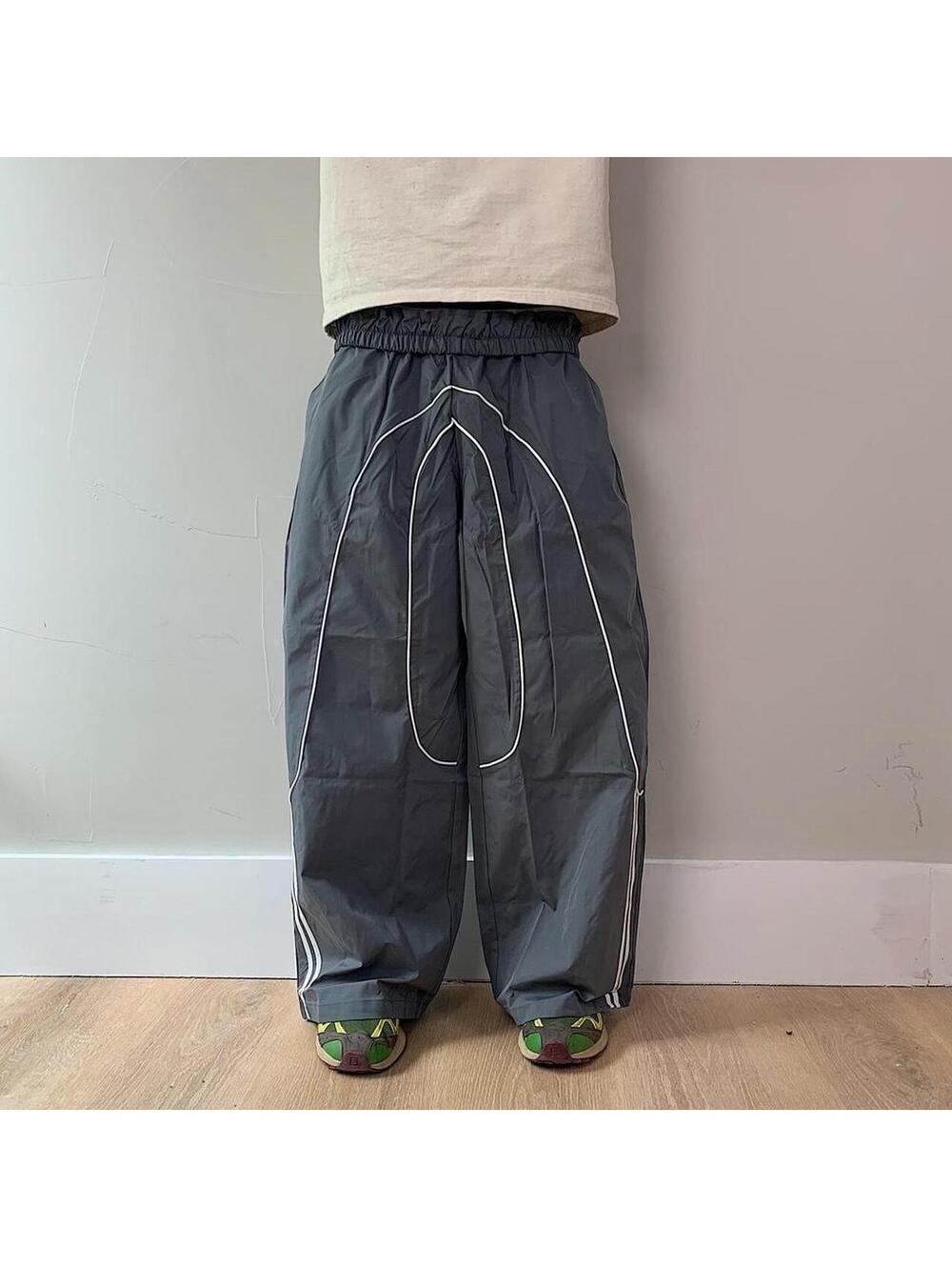 Streetwear super Baggy Y2K vintage style grey track pants with white stripes - Picture 4 of 8